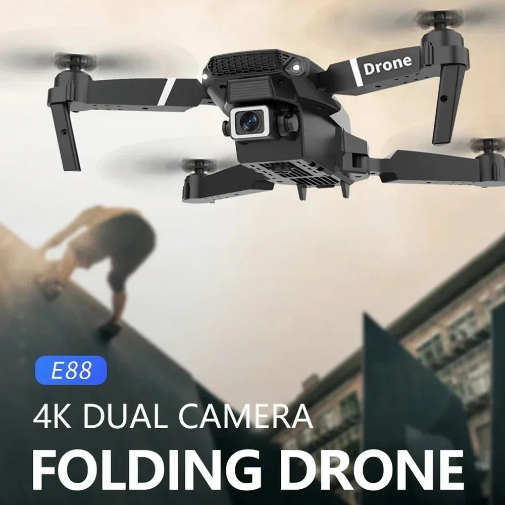 Professional 4K Wide Angle Drone E88 with HD Camera Wifi FPV Height Hold Foldable RC Quadrotor for Kids Toys